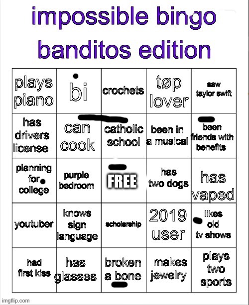 banditos impossible bingo 3 | image tagged in banditos impossible bingo 3 | made w/ Imgflip meme maker