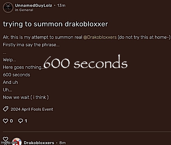 600 seconds | made w/ Imgflip meme maker