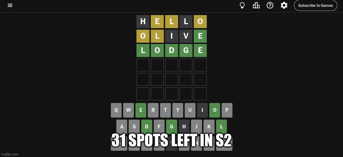 31 SPOTS LEFT IN S2 | made w/ Imgflip meme maker