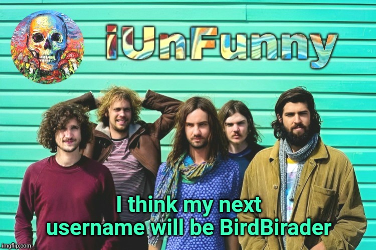 "birader" means brother in Turkish | I think my next username will be BirdBirader | image tagged in iunfunny's tame impala template | made w/ Imgflip meme maker