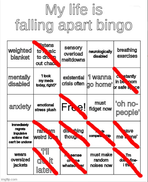 my life is falling apart bingo | image tagged in my life is falling apart bingo | made w/ Imgflip meme maker