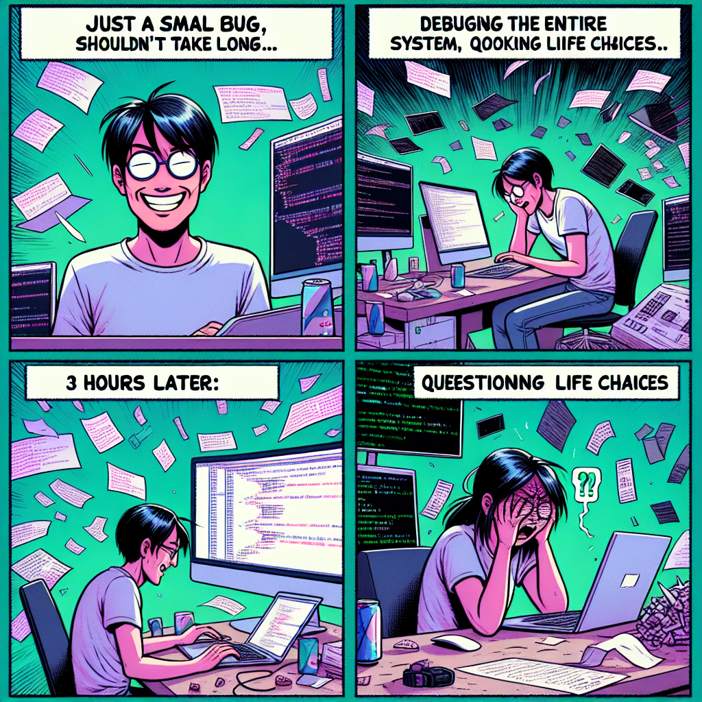 Top Text: "Just a small bug, shouldn't take long..." Image: A pi Blank Meme Template