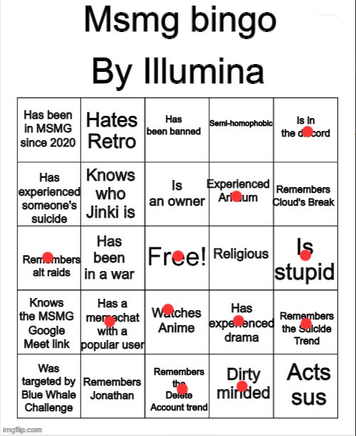 MSMG bingo | image tagged in msmg bingo | made w/ Imgflip meme maker