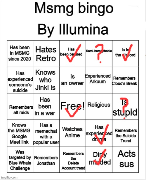 im not a real one | image tagged in msmg bingo | made w/ Imgflip meme maker