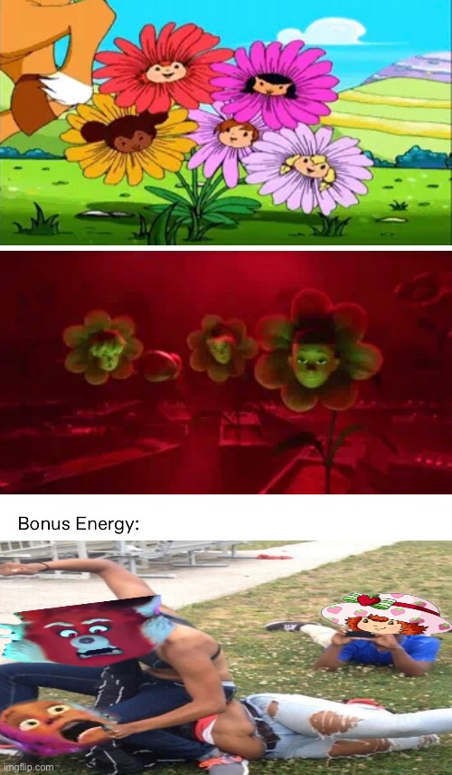 same flower reference during Mei nightmare scene: | image tagged in meme,strawberry shortcake,turning red,same energy | made w/ Imgflip meme maker