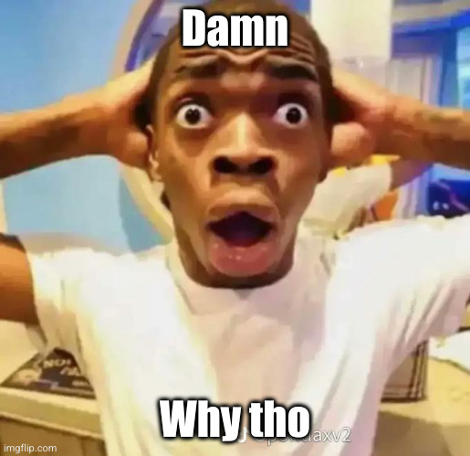 Shocked black guy | Damn Why tho | image tagged in shocked black guy | made w/ Imgflip meme maker