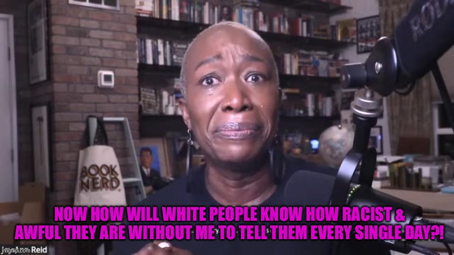 Joy Reid fired | NOW HOW WILL WHITE PEOPLE KNOW HOW RACIST & AWFUL THEY ARE WITHOUT ME TO TELL THEM EVERY SINGLE DAY?! | image tagged in joy reid fired,msnbc,fired,news,black woman,memes | made w/ Imgflip meme maker