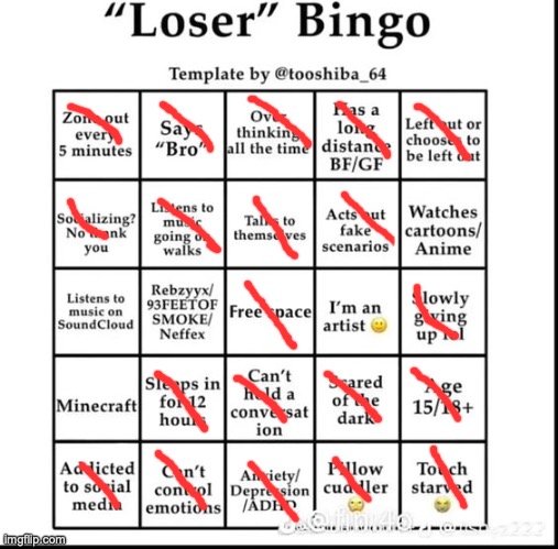 *sobbing* | image tagged in loser bingo | made w/ Imgflip meme maker