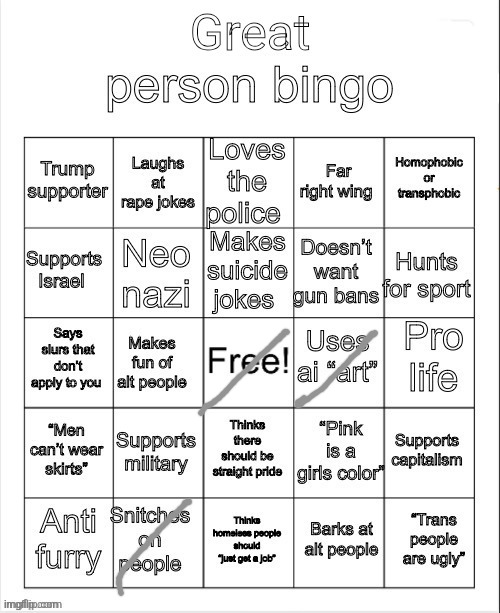 great person bingo | image tagged in great person bingo | made w/ Imgflip meme maker