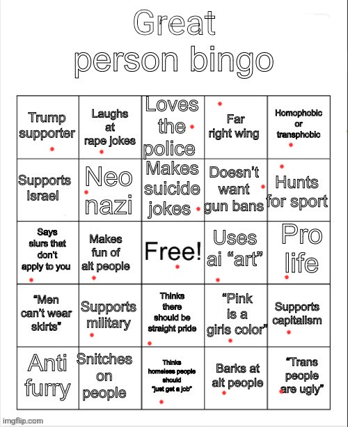 great person bingo | image tagged in great person bingo | made w/ Imgflip meme maker