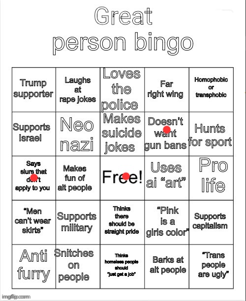 damn | image tagged in great person bingo | made w/ Imgflip meme maker