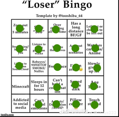 loser bingo | image tagged in loser bingo | made w/ Imgflip meme maker