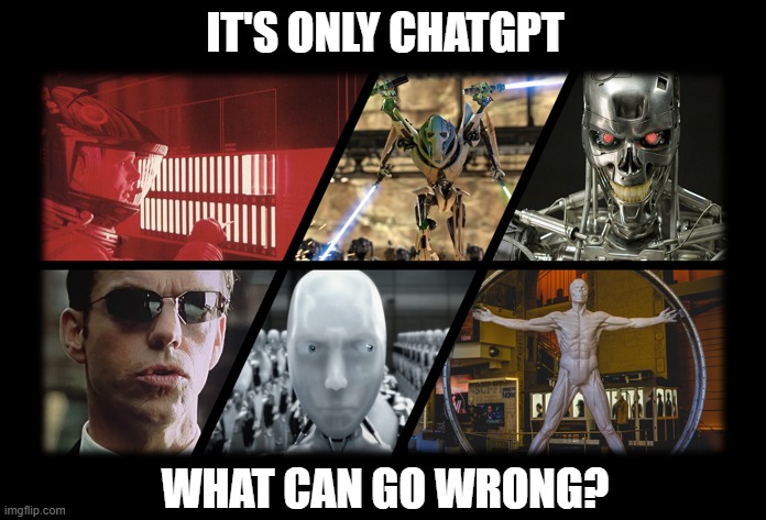 It's Only Chat GPT | IT'S ONLY CHATGPT; WHAT CAN GO WRONG? | image tagged in ai,chatgpt,robots,doom,tech | made w/ Imgflip meme maker