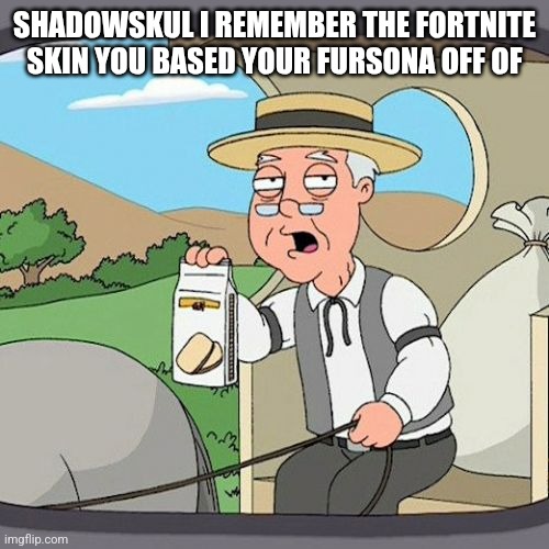 (Shadow: I don't have any fursona, I have a sona yes but I'm not into fursona) | SHADOWSKUL I REMEMBER THE FORTNITE SKIN YOU BASED YOUR FURSONA OFF OF | image tagged in memes,pepperidge farm remembers | made w/ Imgflip meme maker