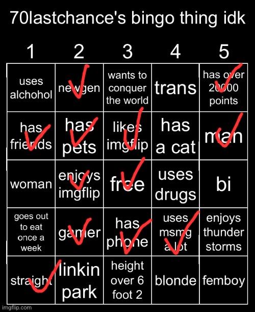 image tagged in 70lastchance's bingo thing idk | made w/ Imgflip meme maker