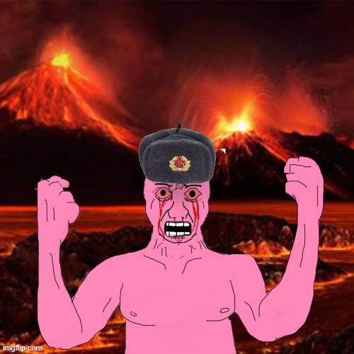 soviet soldier in hell | image tagged in pink wojack fighting in hell | made w/ Imgflip meme maker