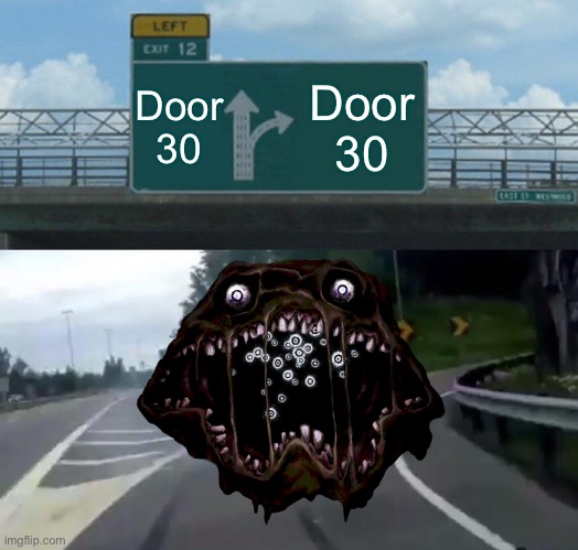 Left Exit 12 Off Ramp | Door 30; Door 30 | image tagged in memes,left exit 12 off ramp,roblox | made w/ Imgflip meme maker