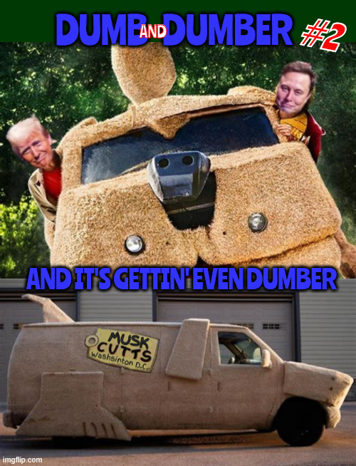 Dumb and Dumber #2 | #2; DUMB   DUMBER; AND; AND IT'S GETTIN' EVEN DUMBER | image tagged in it's a load of number two,musk cutts,really stupid it's not funny,maga movie,going viral soon,dumb and dumber number 2 | made w/ Imgflip meme maker