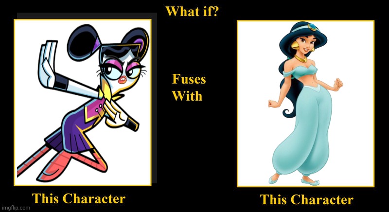 Flick Feathers Fuses With Princess Jasmine | image tagged in what if fuses,flick feathers,chuck chicken,aladdin,disney princess,jasmine | made w/ Imgflip meme maker