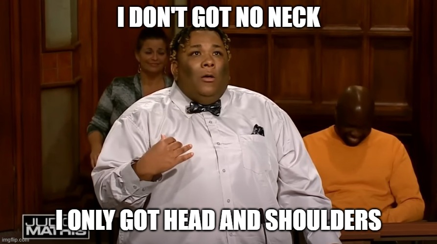 Head and Shoulders | I DON'T GOT NO NECK; I ONLY GOT HEAD AND SHOULDERS | image tagged in funny,funny memes | made w/ Imgflip meme maker