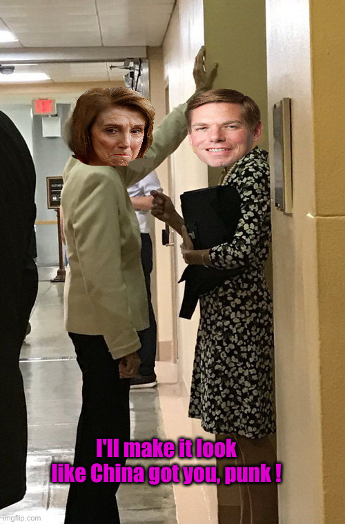 He Is In Over His Heads | I'll make it look like China got you, punk ! | image tagged in feinstein hallway mad,political meme,politics,funny memes,funny,swallow | made w/ Imgflip meme maker