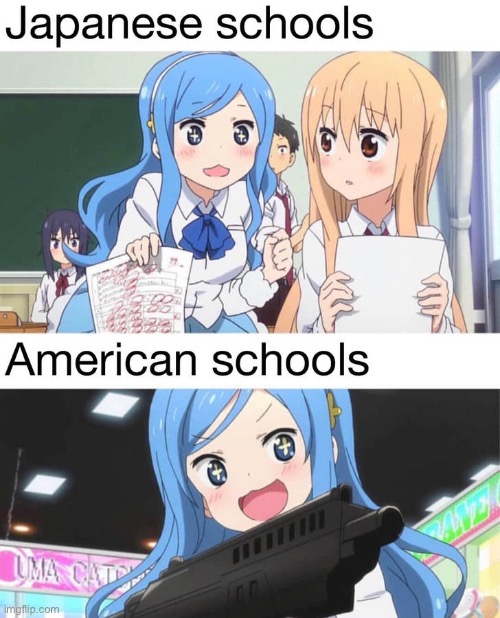 image tagged in school,repost,japan,america | made w/ Imgflip meme maker