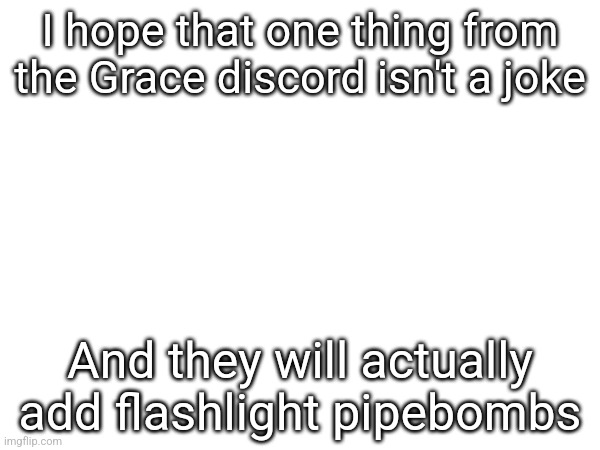 I hope that one thing from the Grace discord isn't a joke; And they will actually add flashlight pipebombs | made w/ Imgflip meme maker