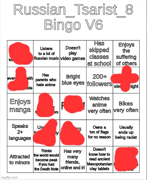 Russian_Tsarist_8 Bingo V6 | image tagged in russian_tsarist_8 bingo v6 | made w/ Imgflip meme maker