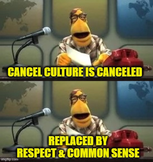 More Leftist Logic | CANCEL CULTURE IS CANCELED; REPLACED BY 
RESPECT & COMMON SENSE | image tagged in cancel culture | made w/ Imgflip meme maker