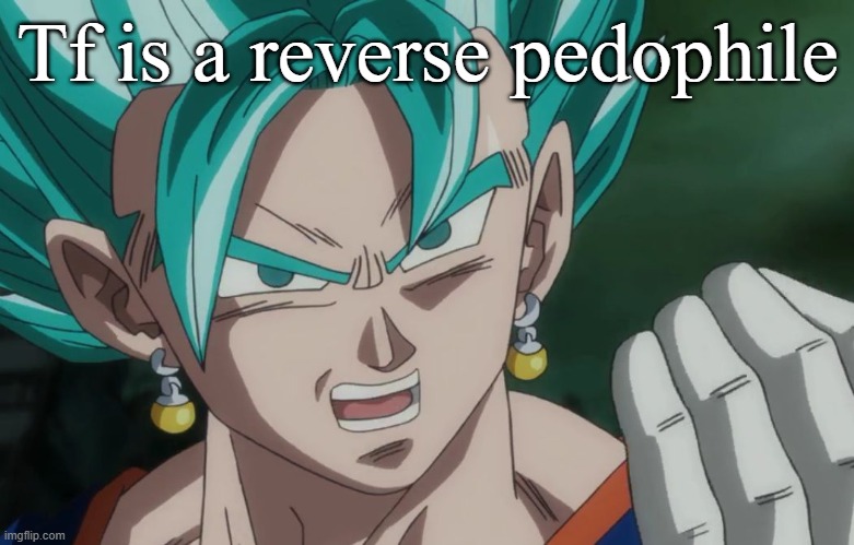 MLG Vegito | Tf is a reverse pedophile | image tagged in mlg vegito | made w/ Imgflip meme maker