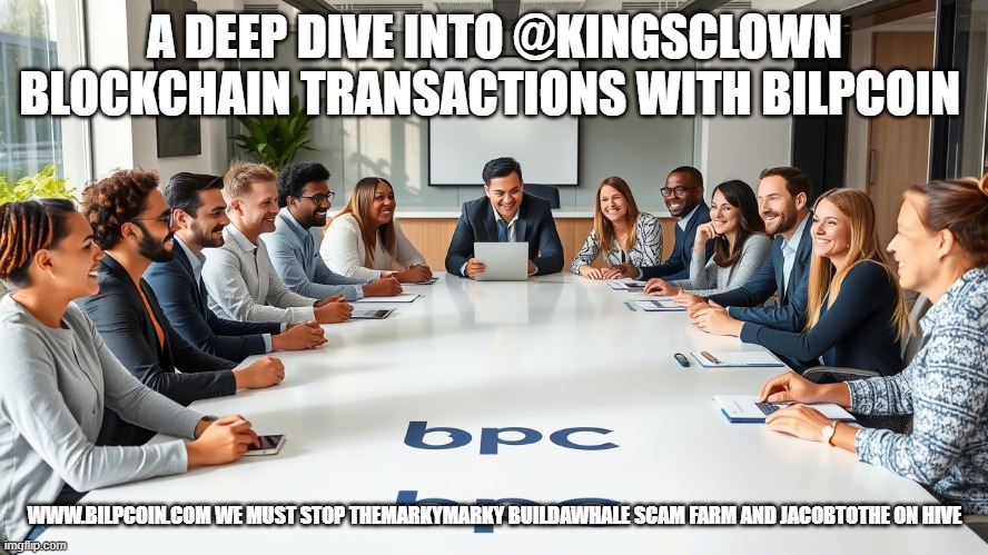 A DEEP DIVE INTO @KINGSCLOWN BLOCKCHAIN TRANSACTIONS WITH BILPCOIN; WWW.BILPCOIN.COM WE MUST STOP THEMARKYMARKY BUILDAWHALE SCAM FARM AND JACOBTOTHE ON HIVE | made w/ Imgflip meme maker