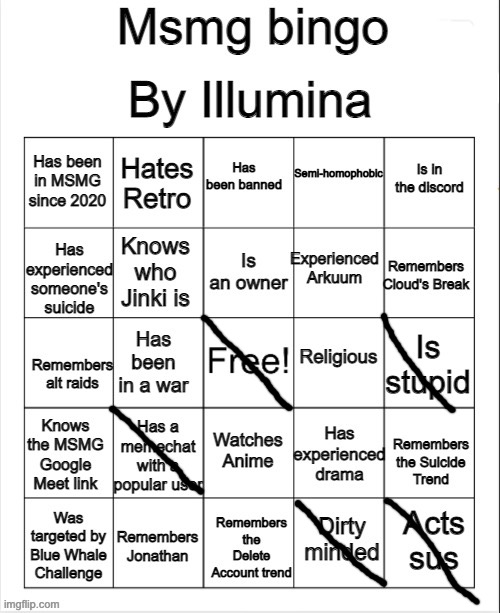 MSMG bingo | image tagged in msmg bingo | made w/ Imgflip meme maker