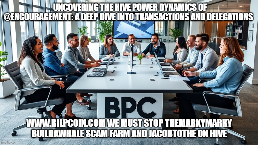 UNCOVERING THE HIVE POWER DYNAMICS OF @ENCOURAGEMENT: A DEEP DIVE INTO TRANSACTIONS AND DELEGATIONS; WWW.BILPCOIN.COM WE MUST STOP THEMARKYMARKY BUILDAWHALE SCAM FARM AND JACOBTOTHE ON HIVE | made w/ Imgflip meme maker