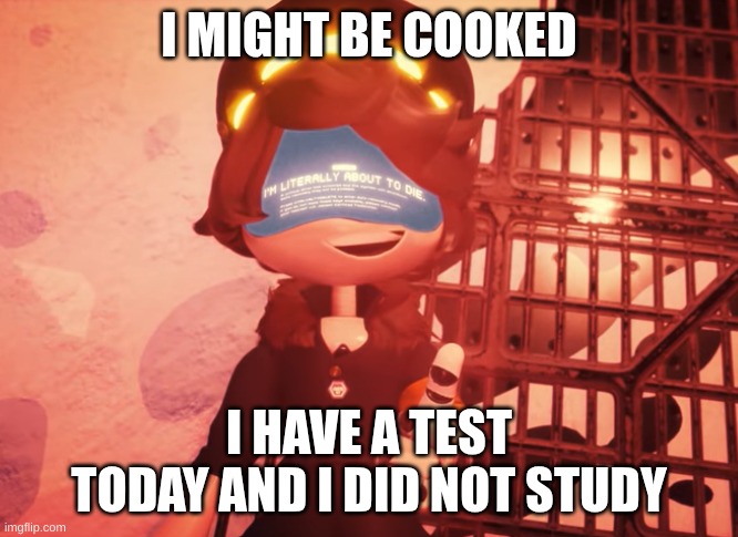 Pray for my downfall if I fail, and please if I fail, take care of my tessa baba grill | I MIGHT BE COOKED; I HAVE A TEST TODAY AND I DID NOT STUDY | image tagged in i am literally about to die | made w/ Imgflip meme maker