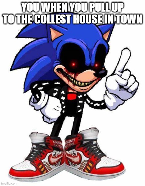 You when u pull up to the coolest house in town | YOU WHEN YOU PULL UP TO THE COLLEST HOUSE IN TOWN | image tagged in sonic exe | made w/ Imgflip meme maker