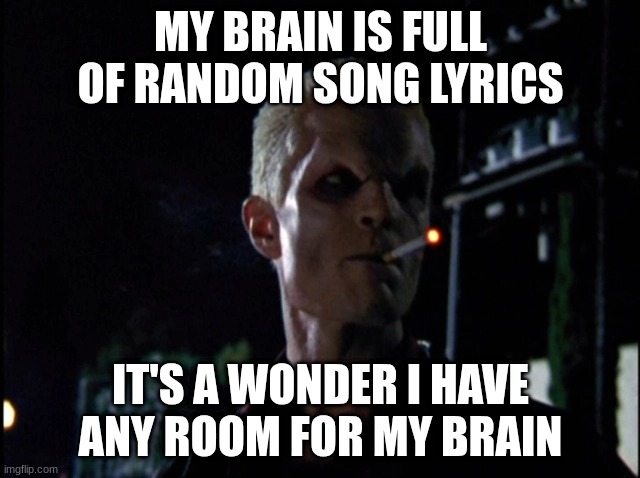 spike | MY BRAIN IS FULL OF RANDOM SONG LYRICS; IT'S A WONDER I HAVE ANY ROOM FOR MY BRAIN | image tagged in spike | made w/ Imgflip meme maker