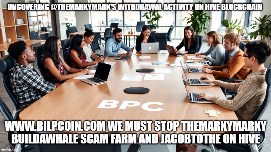 UNCOVERING @THEMARKYMARK'S WITHDRAWAL ACTIVITY ON HIVE BLOCKCHAIN; WWW.BILPCOIN.COM WE MUST STOP THEMARKYMARKY BUILDAWHALE SCAM FARM AND JACOBTOTHE ON HIVE | made w/ Imgflip meme maker