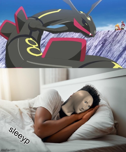 Holl up... let him sleep. | image tagged in meme man sleep,rayquaza | made w/ Imgflip meme maker