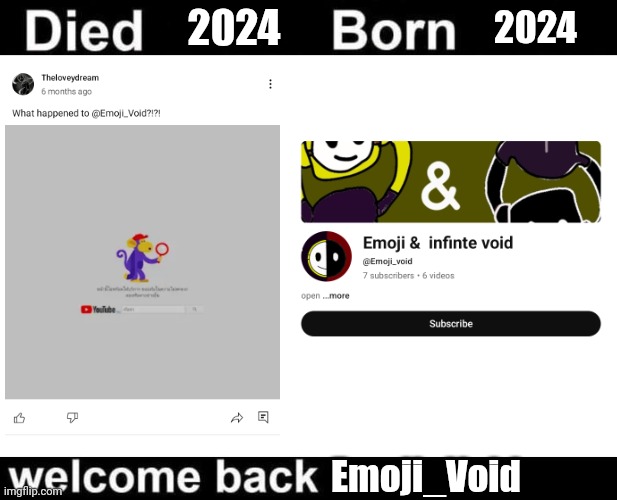 Born Died Welcome Back | 2024; 2024; Emoji_Void | image tagged in born died welcome back | made w/ Imgflip meme maker