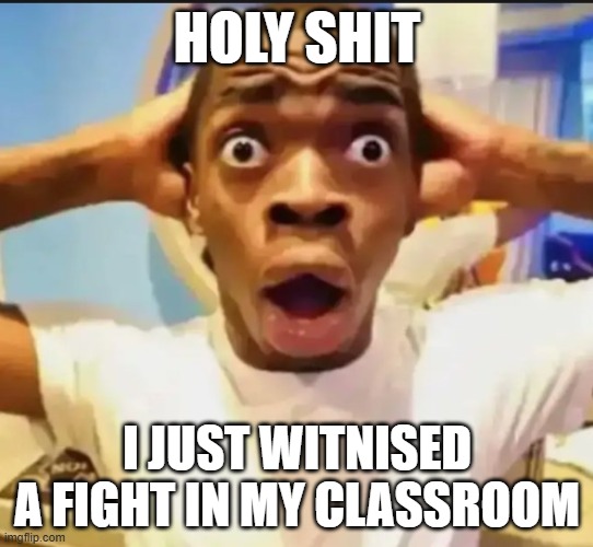 this is true facts | HOLY SHIT; I JUST WITNISED A FIGHT IN MY CLASSROOM | image tagged in surprised black guy | made w/ Imgflip meme maker