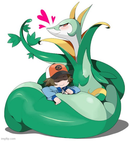 aww this is adorable as hell | image tagged in pokemon,serperior | made w/ Imgflip meme maker