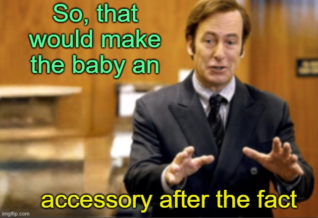 It's all good, man | So, that would make the baby an; accessory after the fact | image tagged in saul goodman defending,lawyer,you're doing it wrong | made w/ Imgflip meme maker