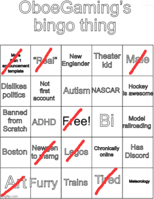 OboeGaming bingo thing V1 | image tagged in oboegaming bingo thing v1 | made w/ Imgflip meme maker