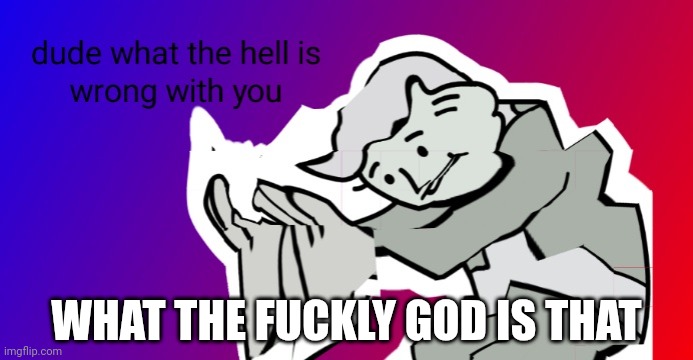 dude what the hell is wrong with you | WHAT THE FUCKLY GOD IS THAT | image tagged in dude what the hell is wrong with you | made w/ Imgflip meme maker