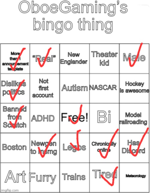 OboeGaming bingo thing V1 | image tagged in oboegaming bingo thing v1 | made w/ Imgflip meme maker