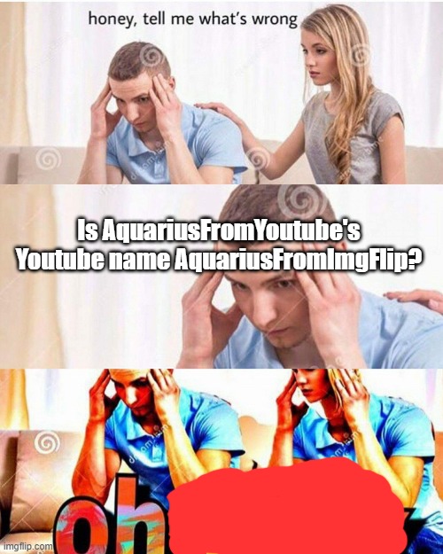 Is it true??? | Is AquariusFromYoutube's Youtube name AquariusFromImgFlip? | image tagged in honey whats wrong | made w/ Imgflip meme maker