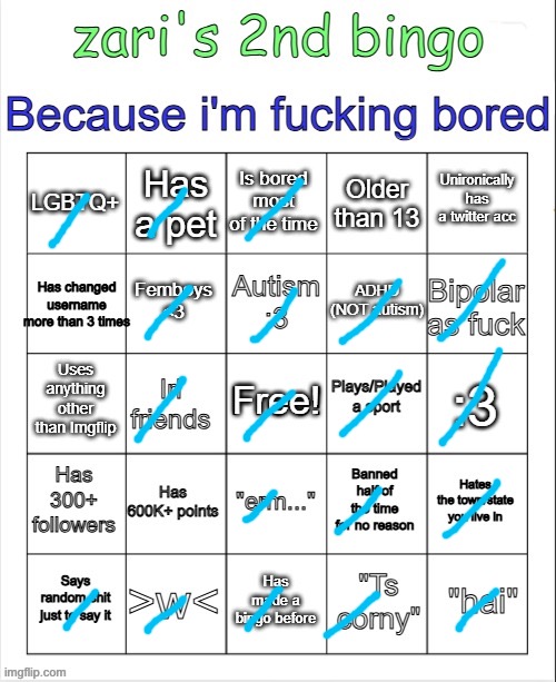 zari's 2nd bingo | image tagged in zari's 2nd bingo | made w/ Imgflip meme maker