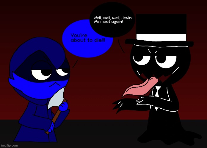 jevin and black are about to fight! | image tagged in sprunki,jevin,black,horror mode,art | made w/ Imgflip meme maker