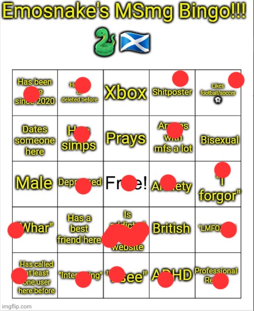 Emosnake's MSmg bingo | image tagged in emosnake's msmg bingo | made w/ Imgflip meme maker