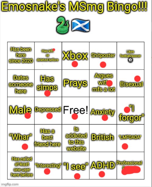 Emosnake's MSmg bingo | image tagged in emosnake's msmg bingo | made w/ Imgflip meme maker